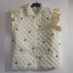 Chic Quilted Vest with Bow Embroidery